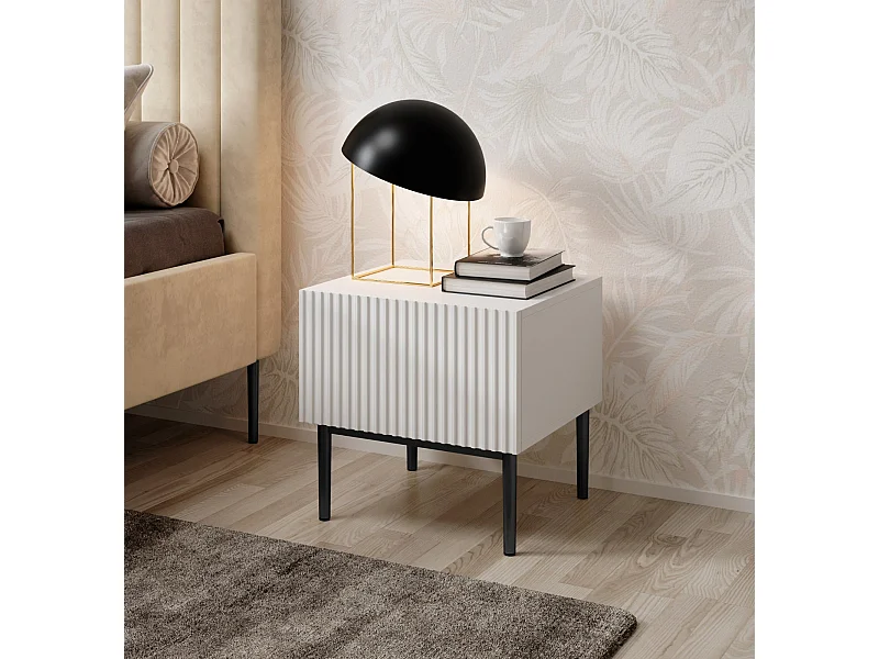 Juego de 2 mesitas de noche blancas 1 cajón con pie de metal blanco y negro 46x45 cm