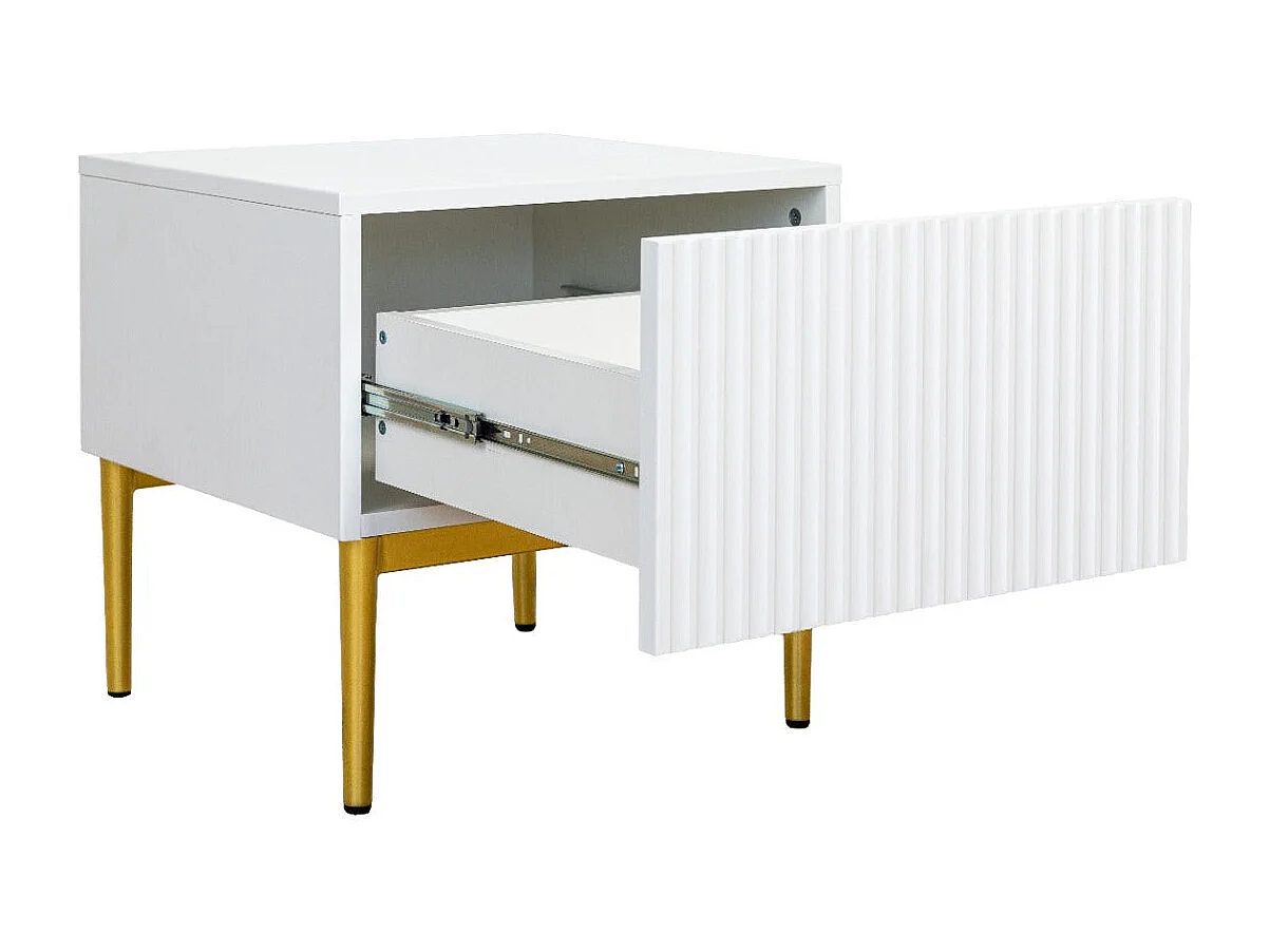 Conjunto de 2 mesitas de noche 1 cajón con pie de metal oro blanco 46x45 cm