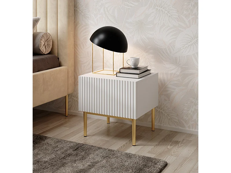 Conjunto de 2 mesitas de noche 1 cajón con pie de metal oro blanco 46x45 cm