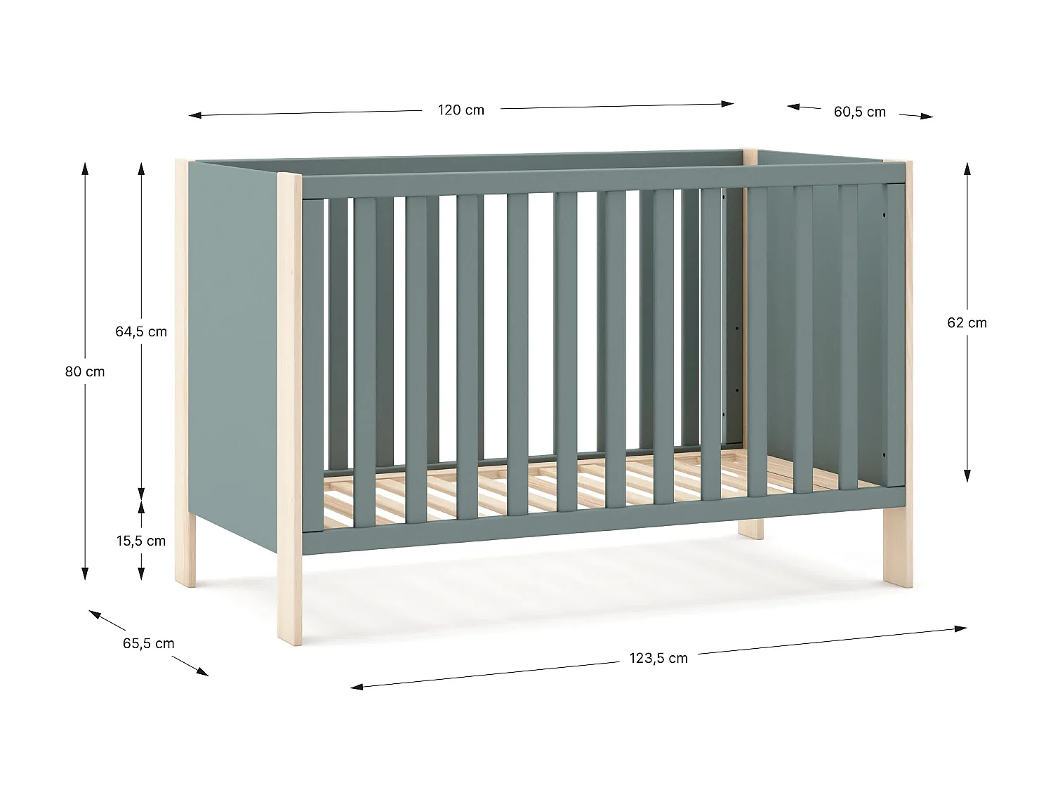 Berceau vert 123x65 cm