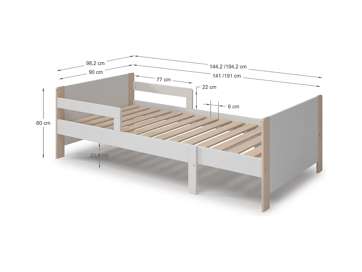 Lit simple extensible 144/194x98 cm