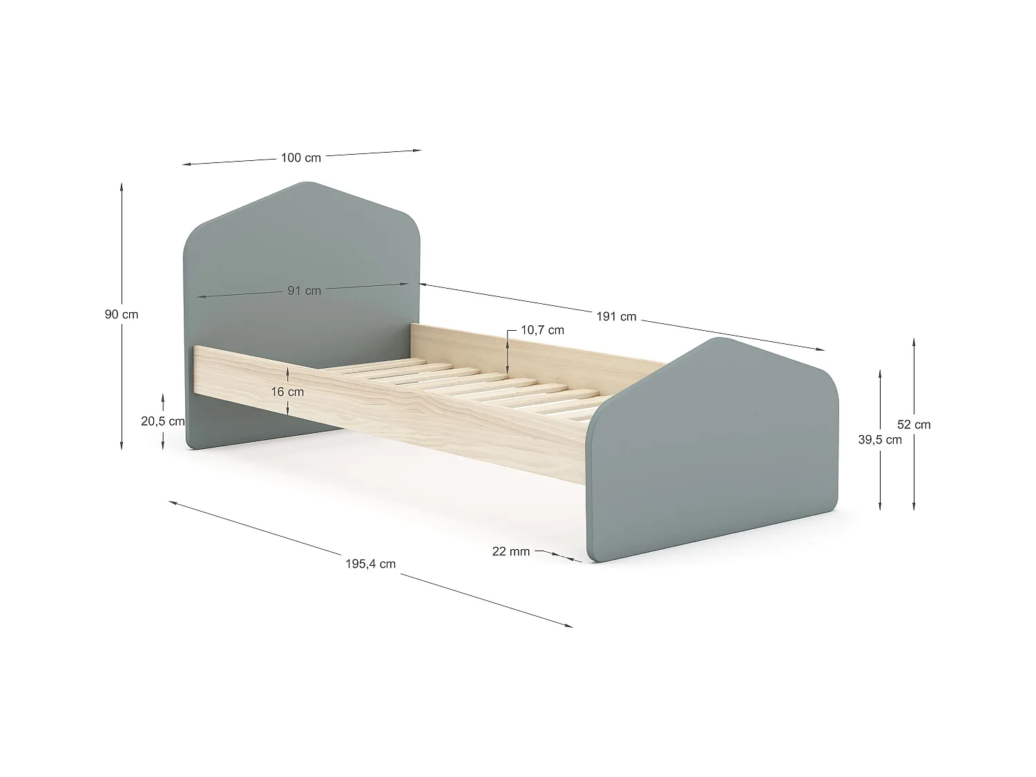 Letto singolo 195x100 cm