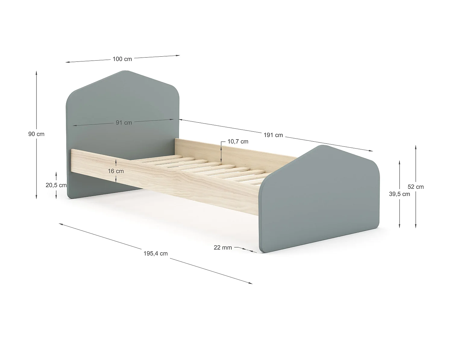Letto singolo 195x100 cm