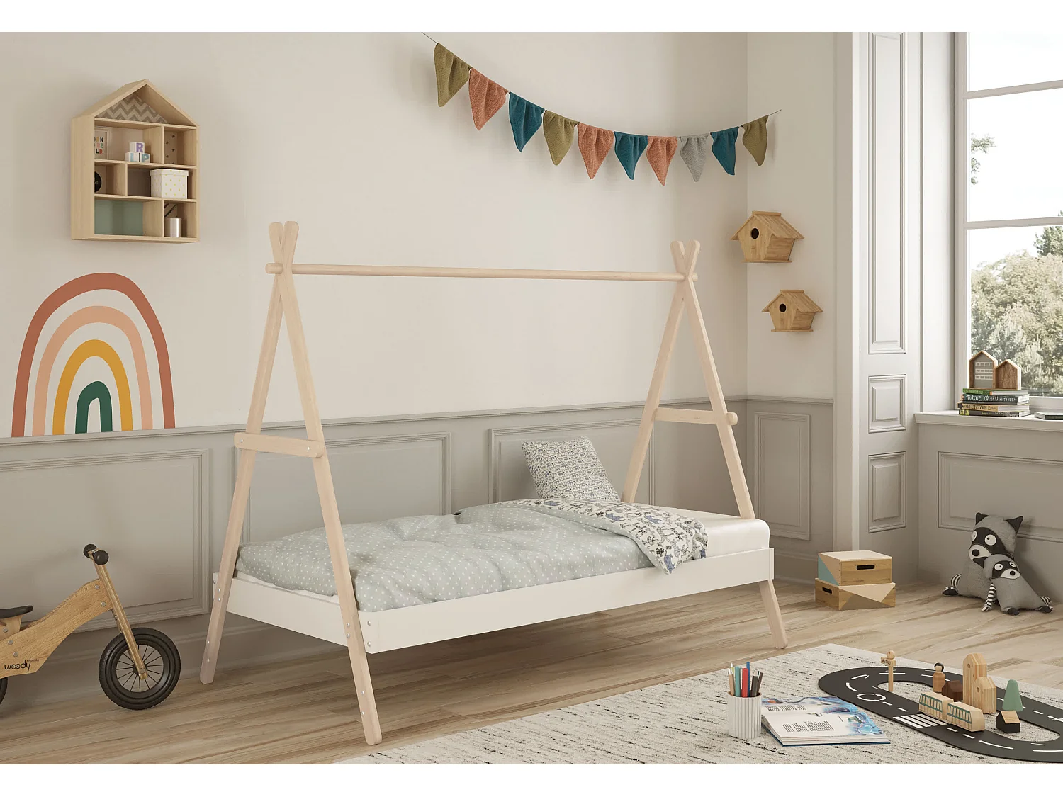 Lit cabane couchage 90x200 cm hauteur modulable - ELIOTT