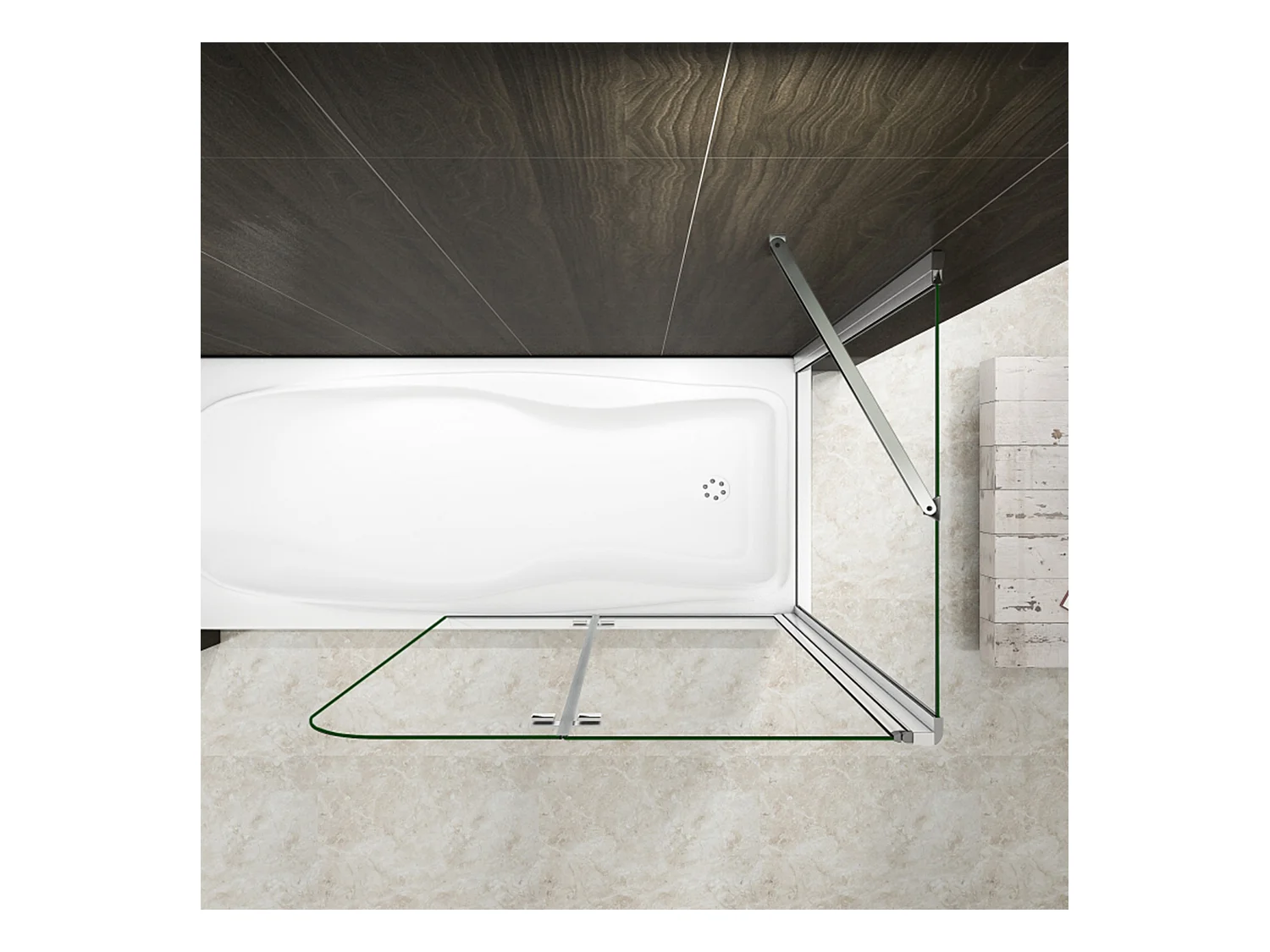 110x80x140cm Badscherm badwand 2 panelen vouwbaar met vast zijwand,6mm NANO helder ESG-veiligheidsglas,profiel van glanzend chroom