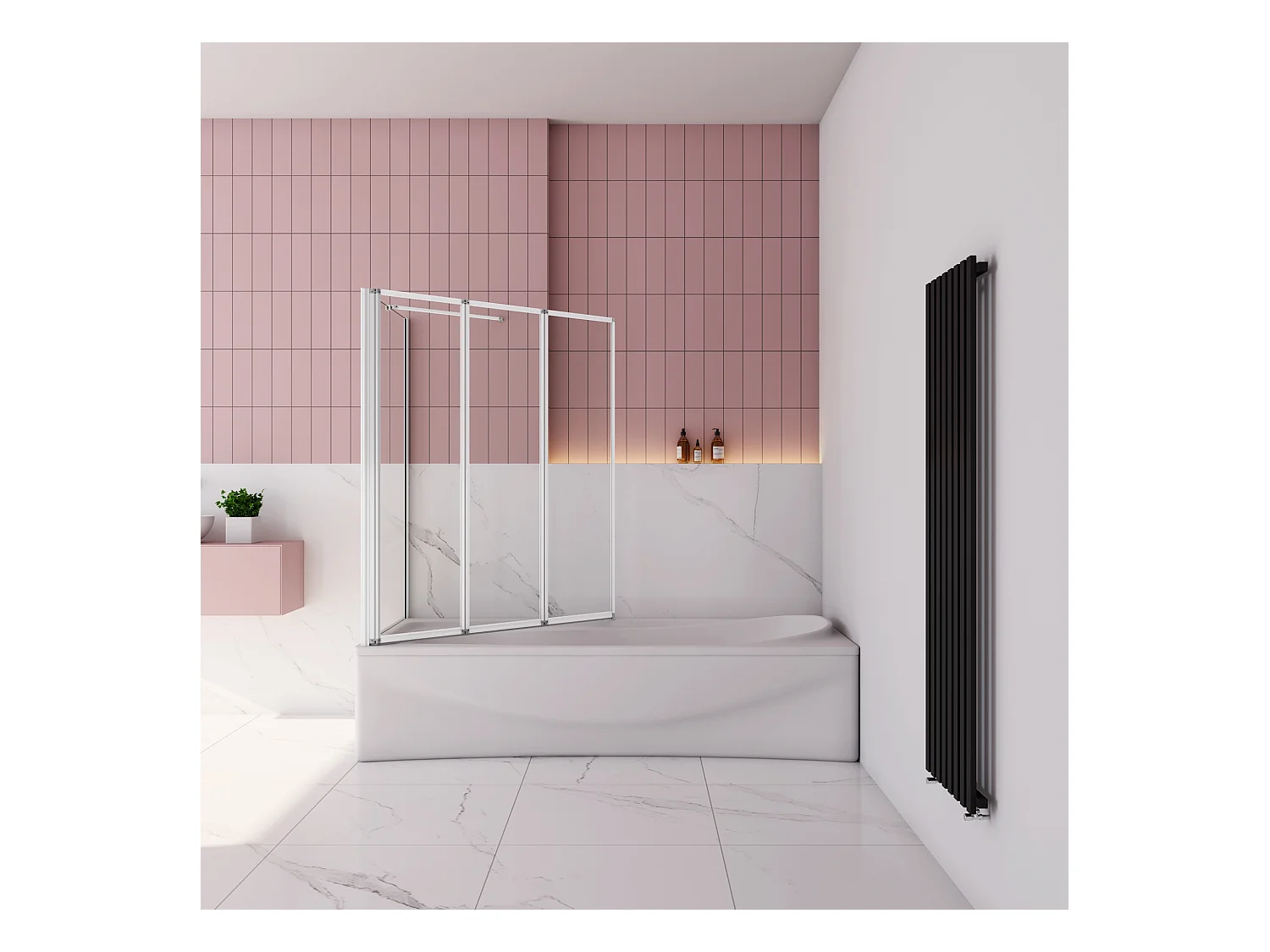 120x70x140cm Badwand 3 panelen vouwbaar met vast zijwand,4mm helder ESG-veiligheidsglas,profiel van mat grijs