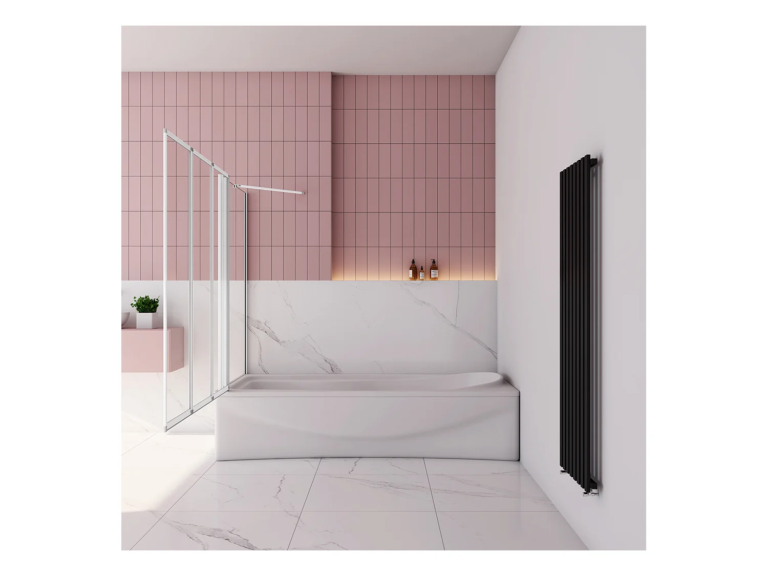 120x70x140cm Badwand 3 panelen vouwbaar met vast zijwand,4mm helder ESG-veiligheidsglas,profiel van mat grijs