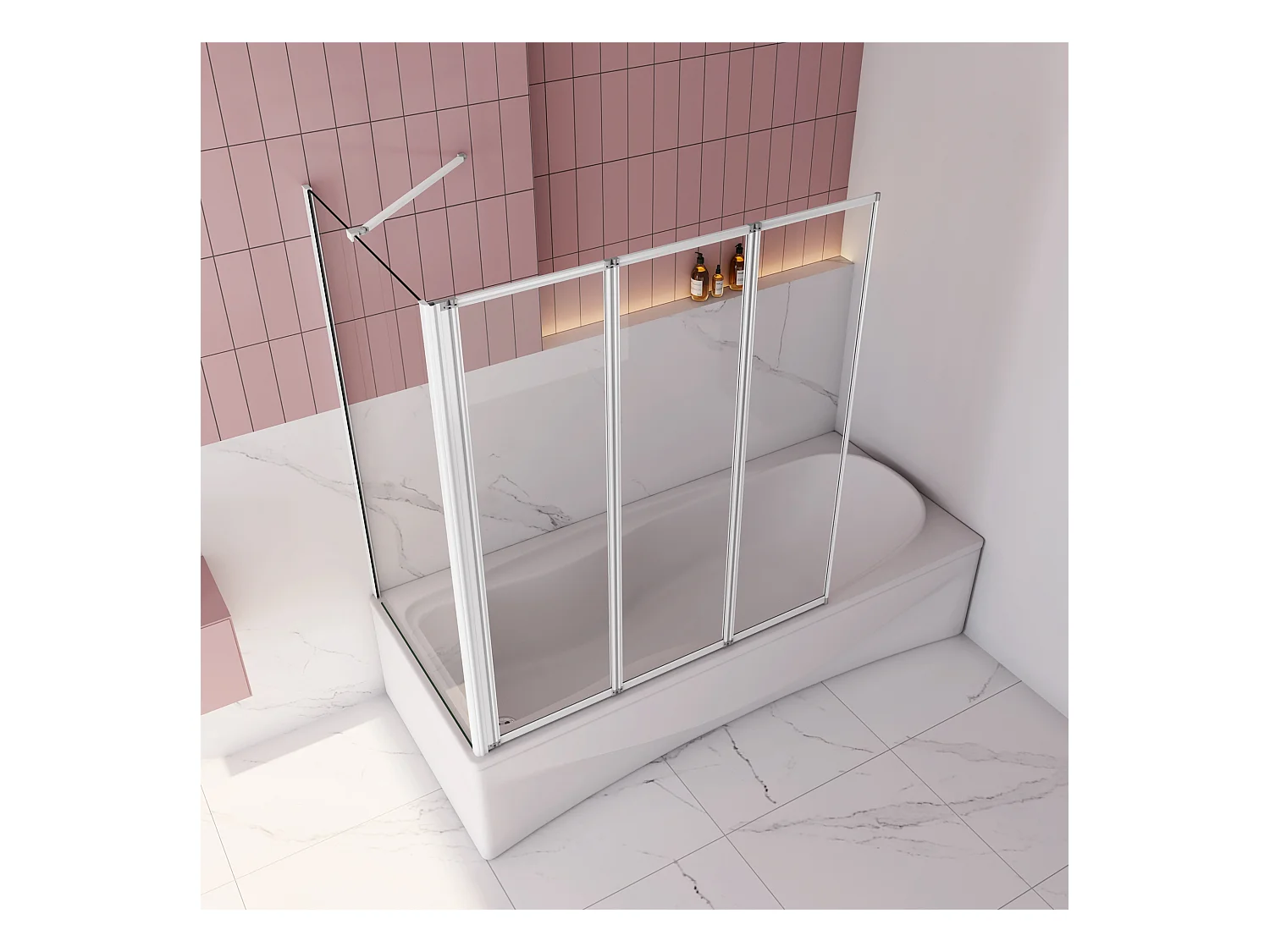 120x70x140cm Badwand 3 panelen vouwbaar met vast zijwand,4mm helder ESG-veiligheidsglas,profiel van mat grijs