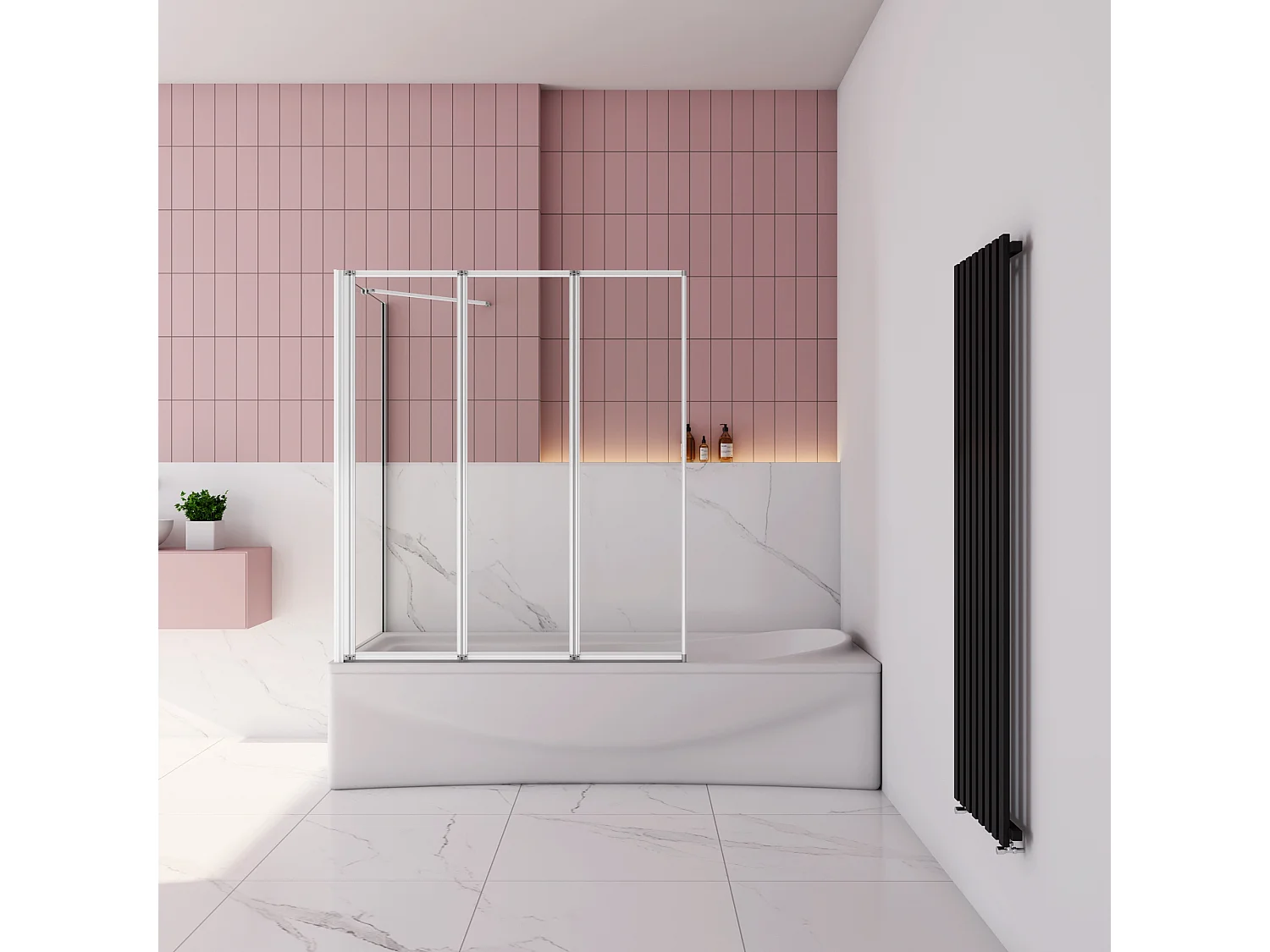 120x70x140cm Badwand 3 panelen vouwbaar met vast zijwand,4mm helder ESG-veiligheidsglas,profiel van mat grijs