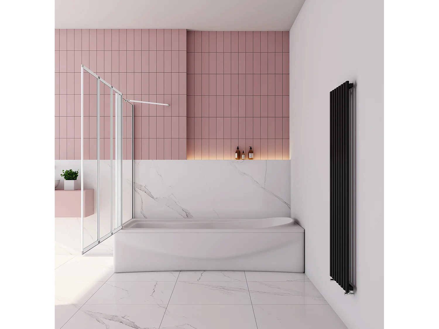 120x70x140cm Badwand 3 panelen vouwbaar met vast zijwand,4mm helder ESG-veiligheidsglas,profiel van mat grijs