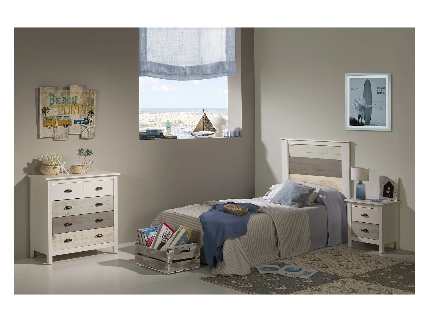 Testiera per letto singolo bianca/multicolore 105x111 cm