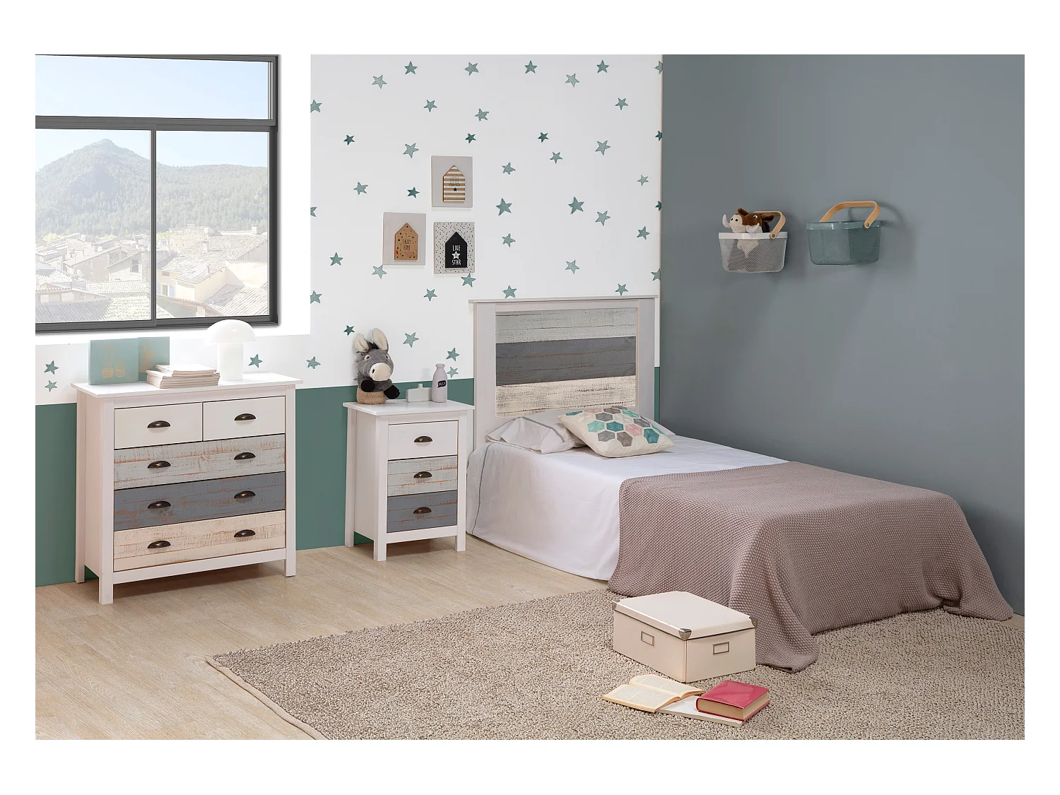 Testiera per letto singolo bianca/multicolore 105x111 cm