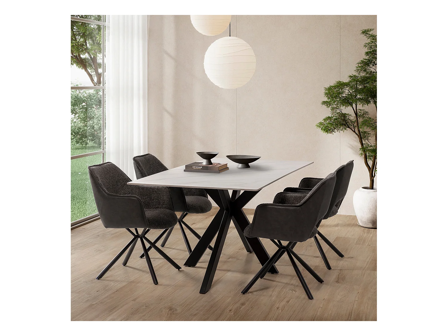 Fester 6-Sitzer-Steintisch 180x76 cm