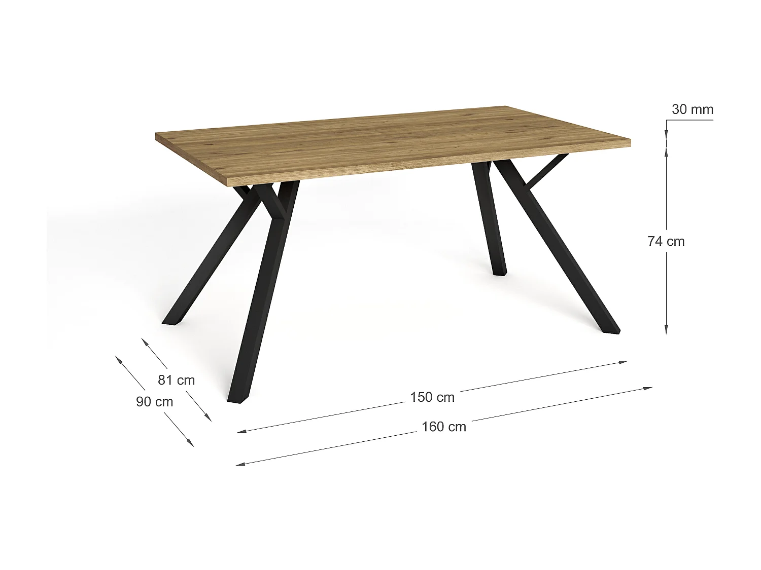 Table rectangulaire en bois pour 6/8 personnes 160x90 cm