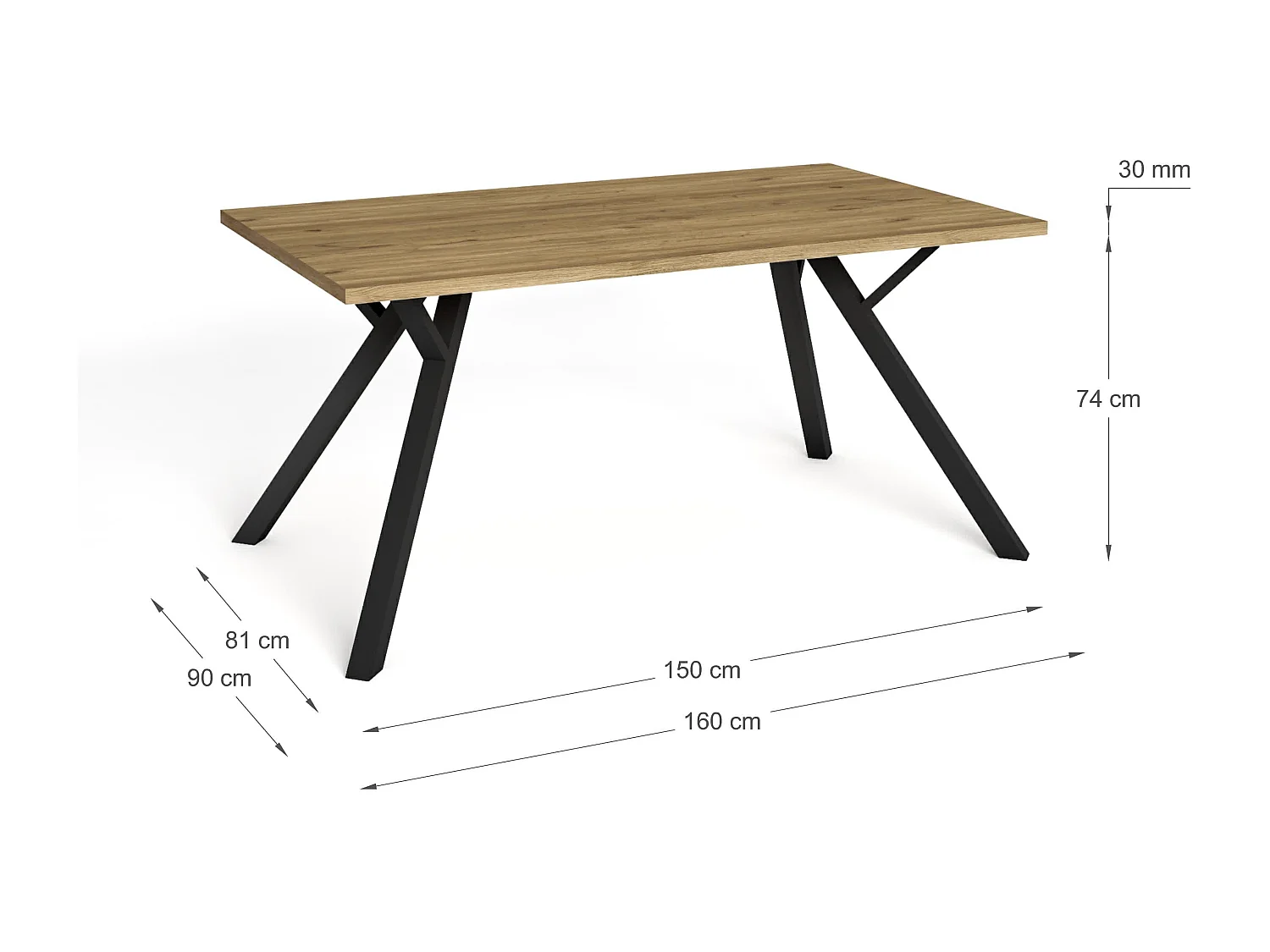 Table rectangulaire en bois pour 6/8 personnes 160x90 cm