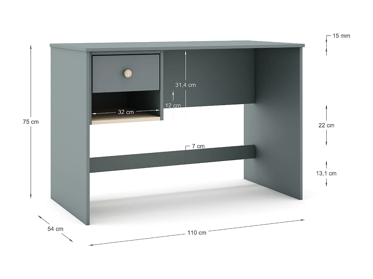 Bureau 1 tiroir et 1 niche ouverte L110 cm - SIMON