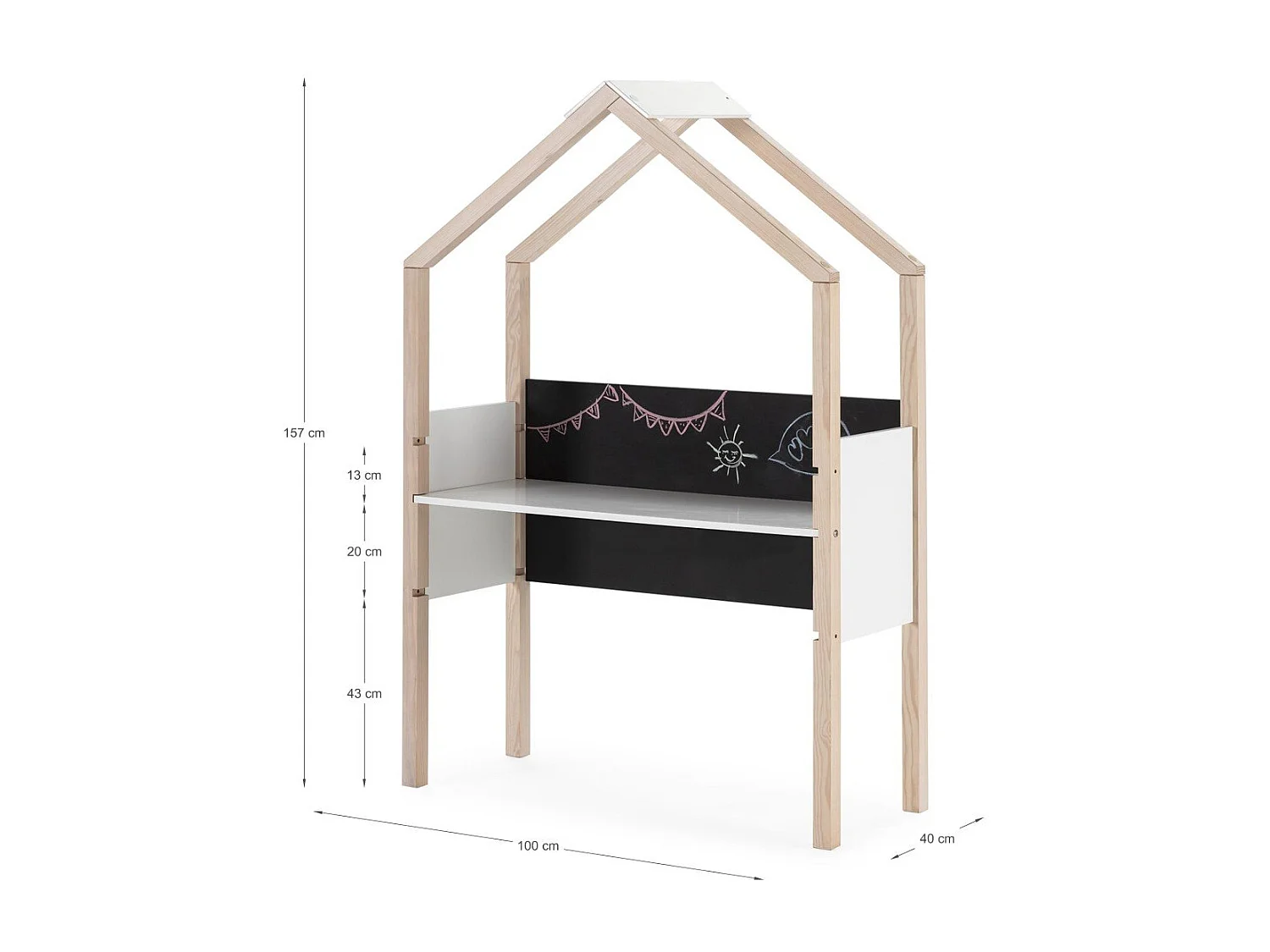 Bureau avec ardoise décor blanc laqué et bois clair L100 cm  ELORA