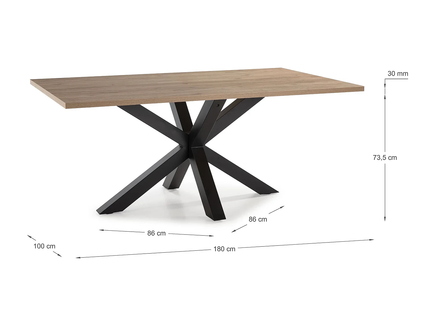 Rechthoekige tafel met voetonderstel voor 6/8 personen 180x76 cm
