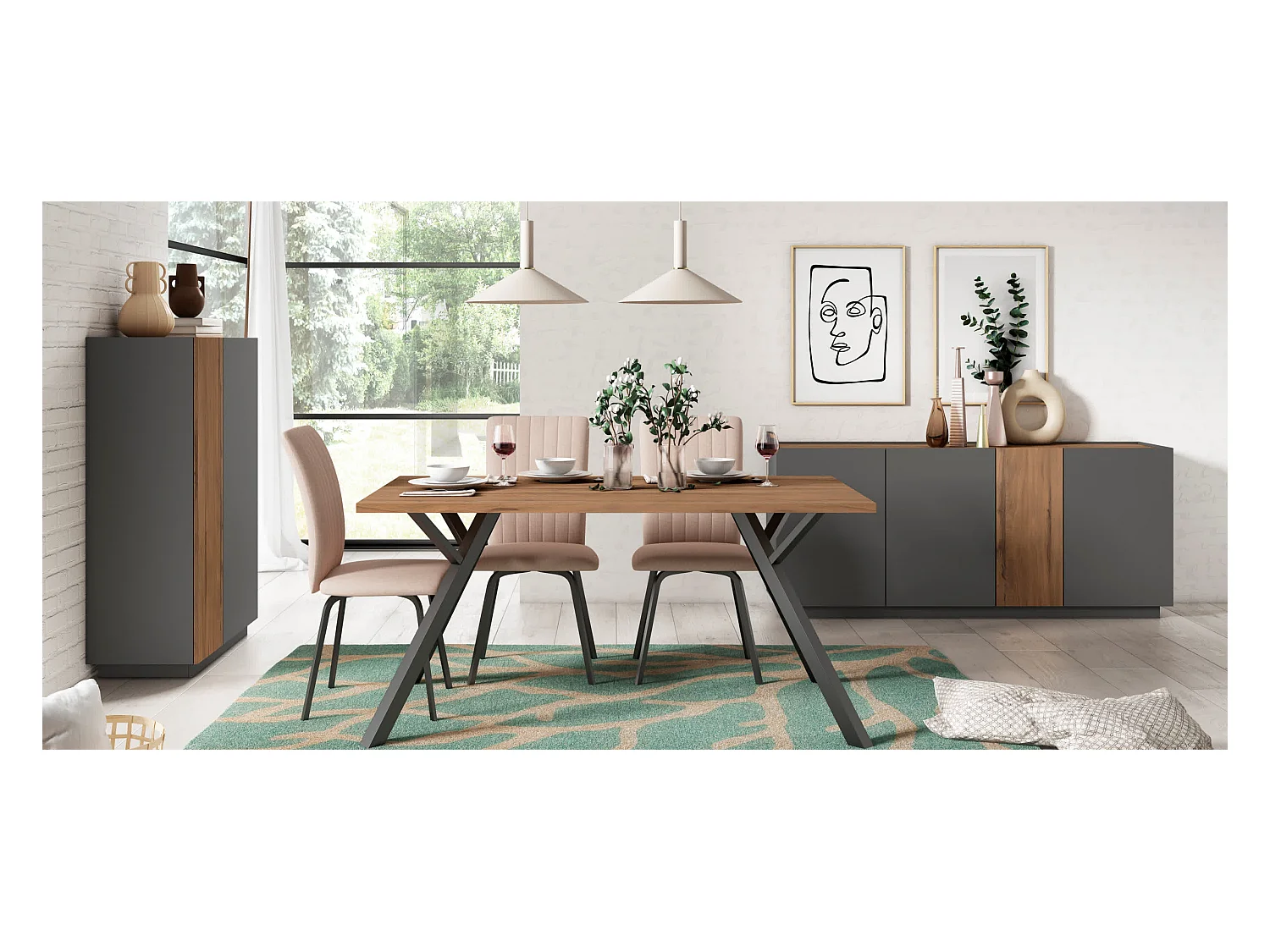 Rechteckiger Holztisch für 6/8 Personen 160x90 cm