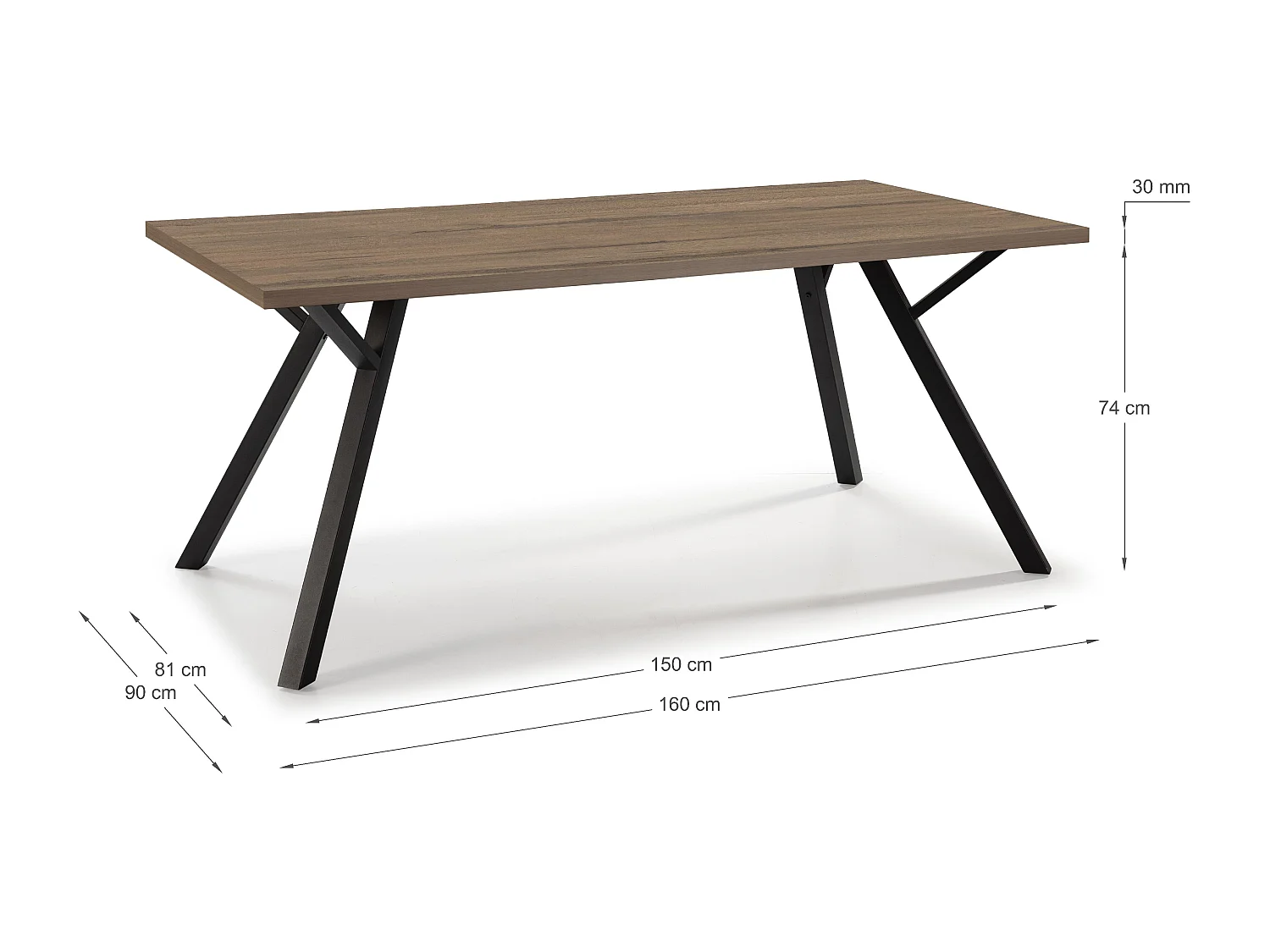 Rechteckiger Holztisch für 6/8 Personen 160x90 cm