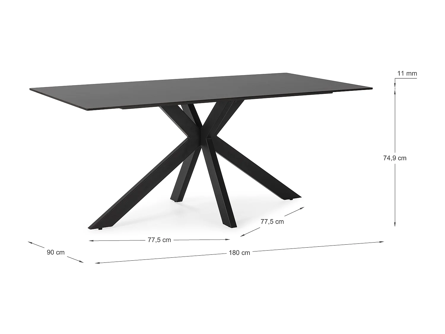 Mesa fixa de pedra de 6 lugares 180x76 cm