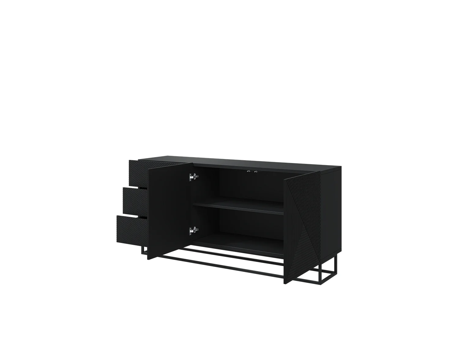 Aparador 2 puertas 3 cajones madera laminada negra con pie de metal 167x43cm