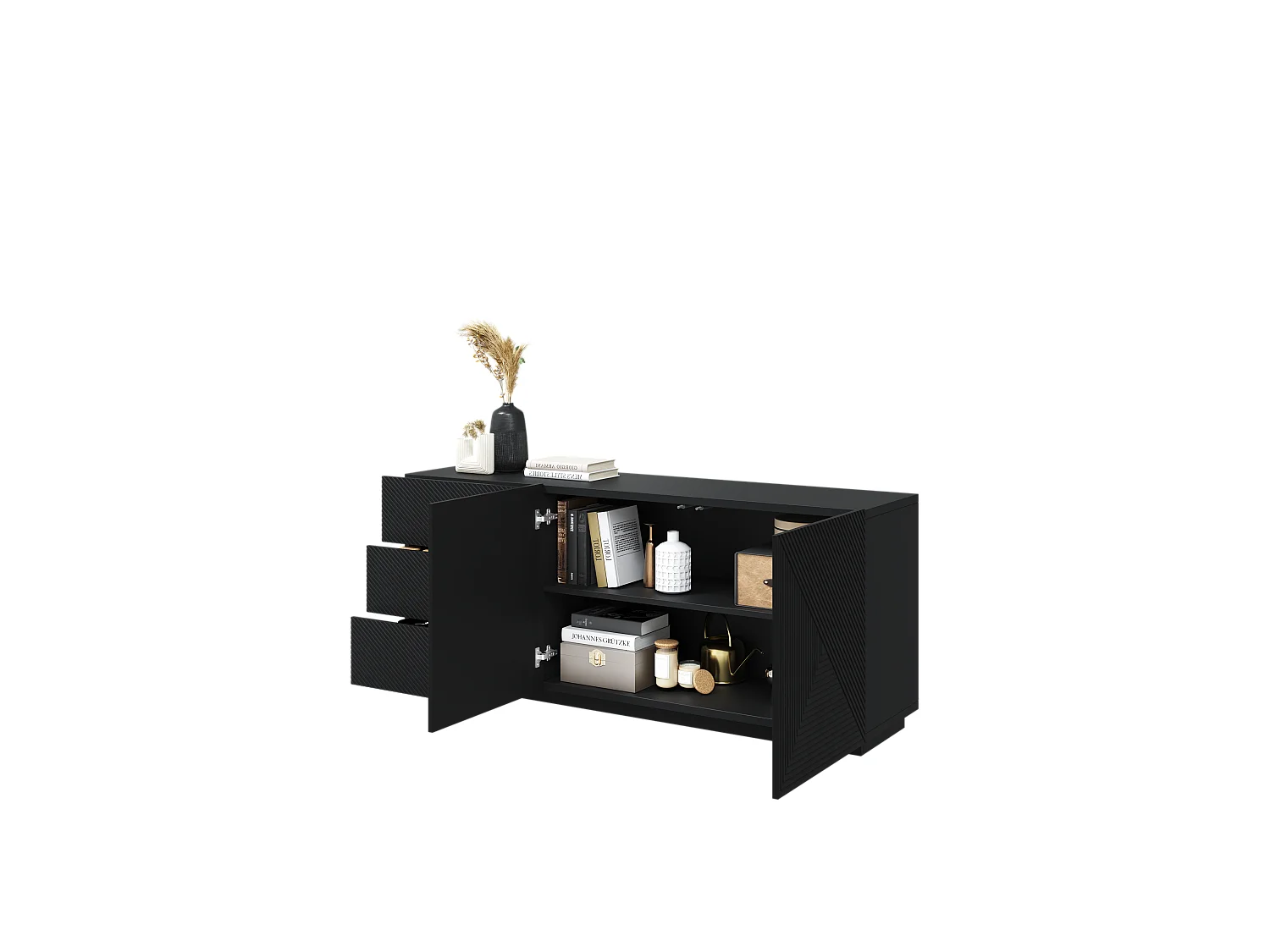 Aparador 2 puertas 3 cajones negro en madera laminada 167x43 cm