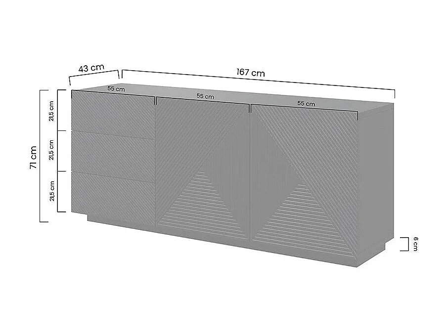 Buffet 2 deuren 3 laden zwart in gelaagd hout 167x43 cm