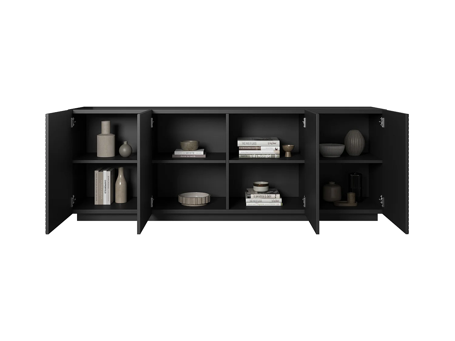 Aparador de 4 puertas en madera laminada negra 200x43 cm