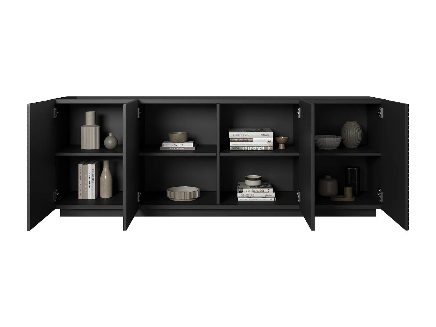 Buffet 4 deuren en bois lamellé noir 200x43 cm