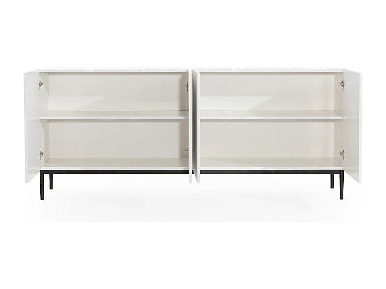 Wit buffet 4 deuren met zwart metalen voet 200x45 cm
