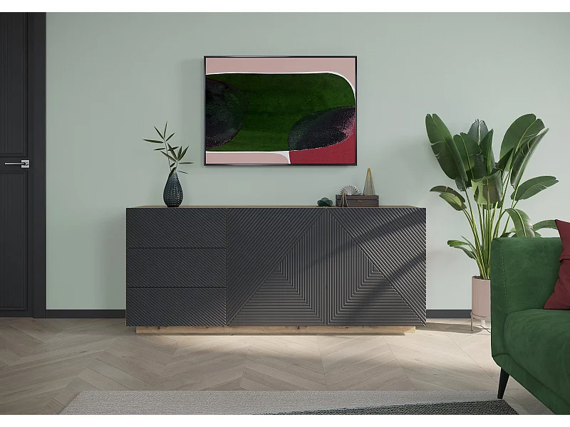 Madia 2 ante 3 cassetti in legno laminato 167x43 cm