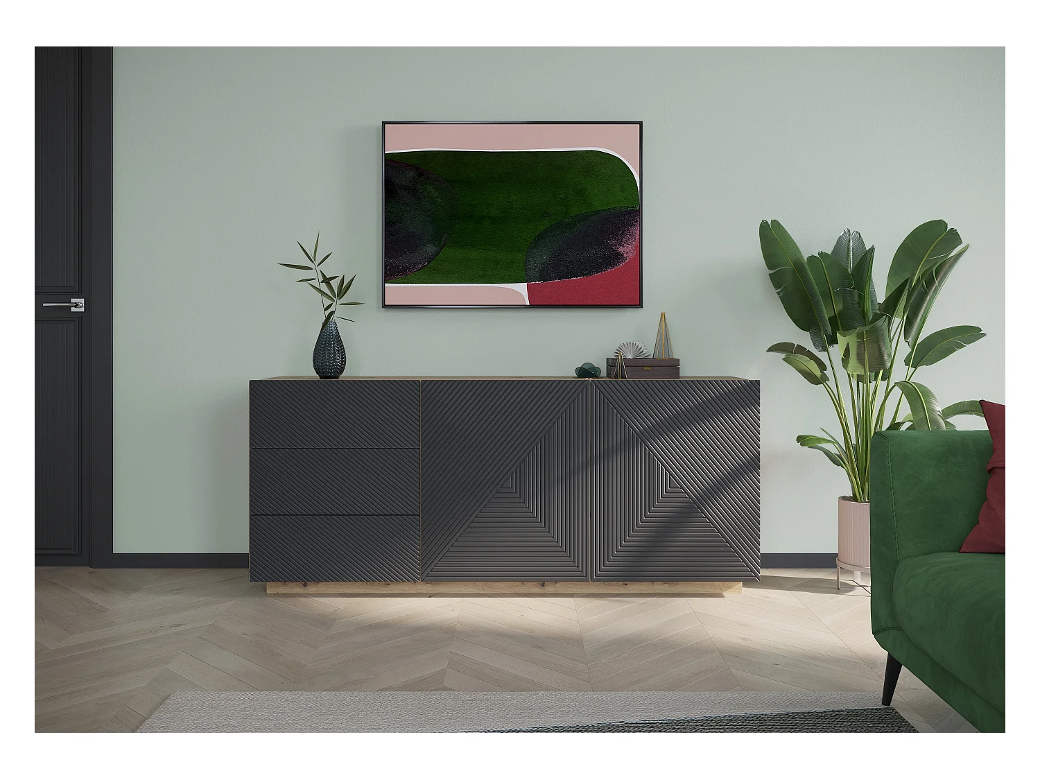 Aparador 2 portas 3 gavetas em madeira laminada 167x43 cm