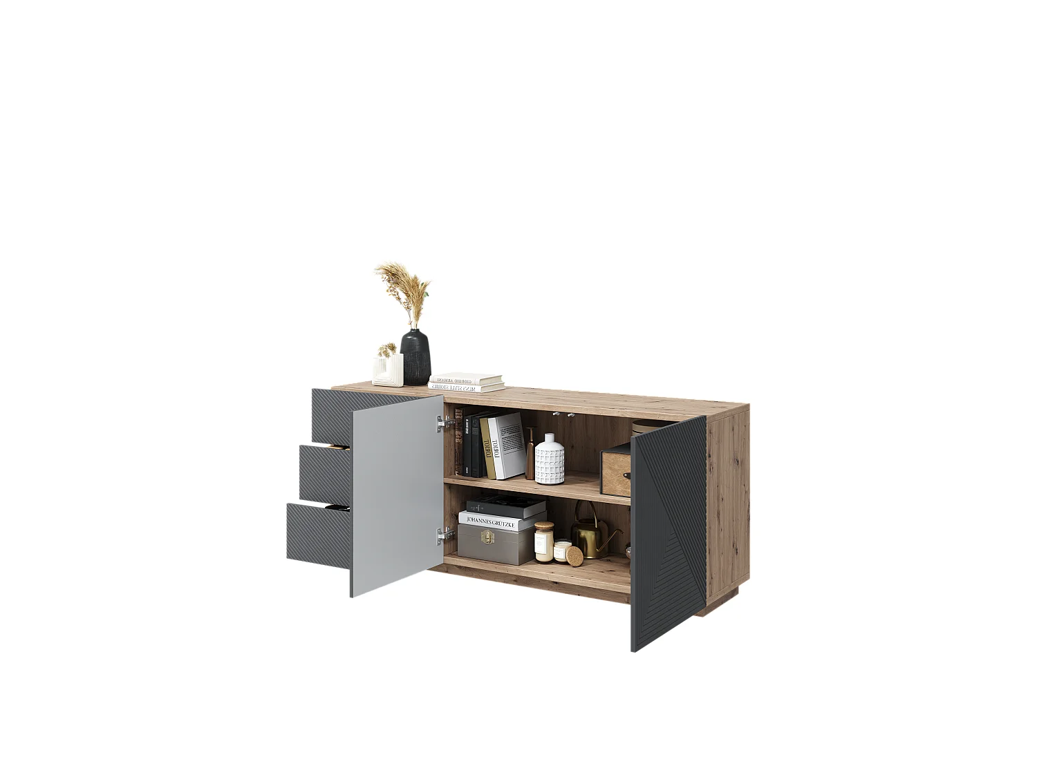 Aparador 2 portas 3 gavetas em madeira laminada 167x43 cm