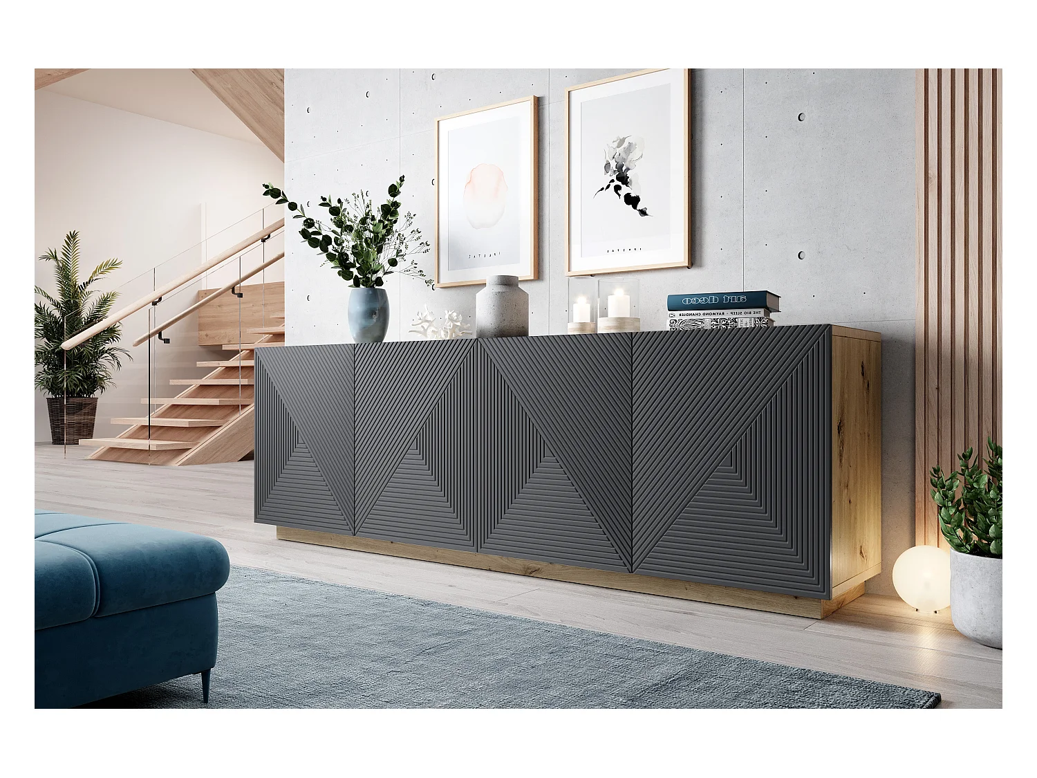 4-türiges Sideboard aus Schichtholz 200x43 cm