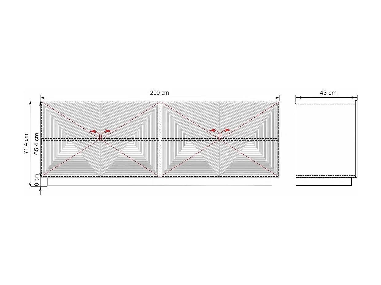 Buffet 4 deuren in hout lamellen 200x43 cm