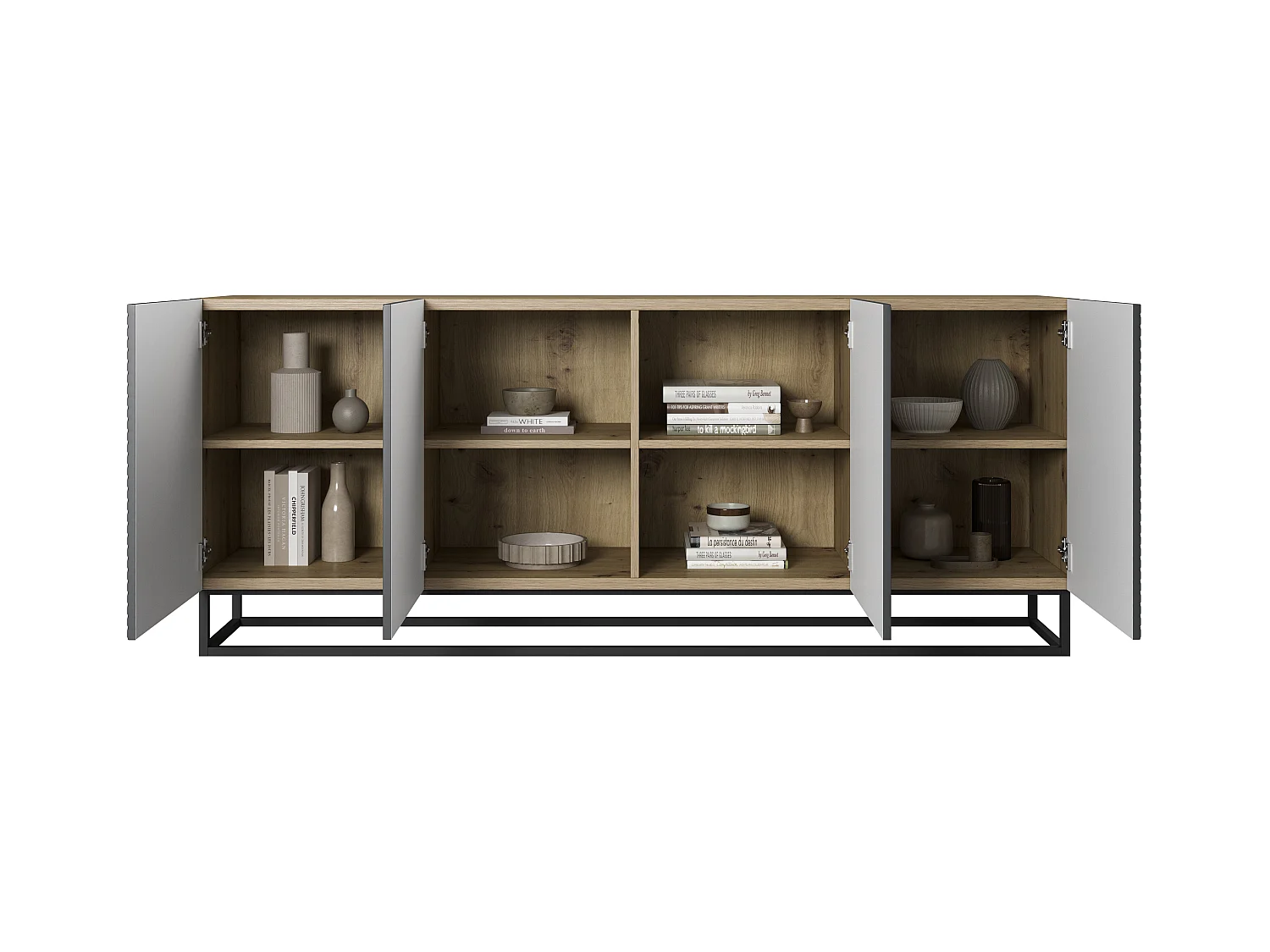 Madia 4 ante in legno laminato con piede in metallo 200x43 cm