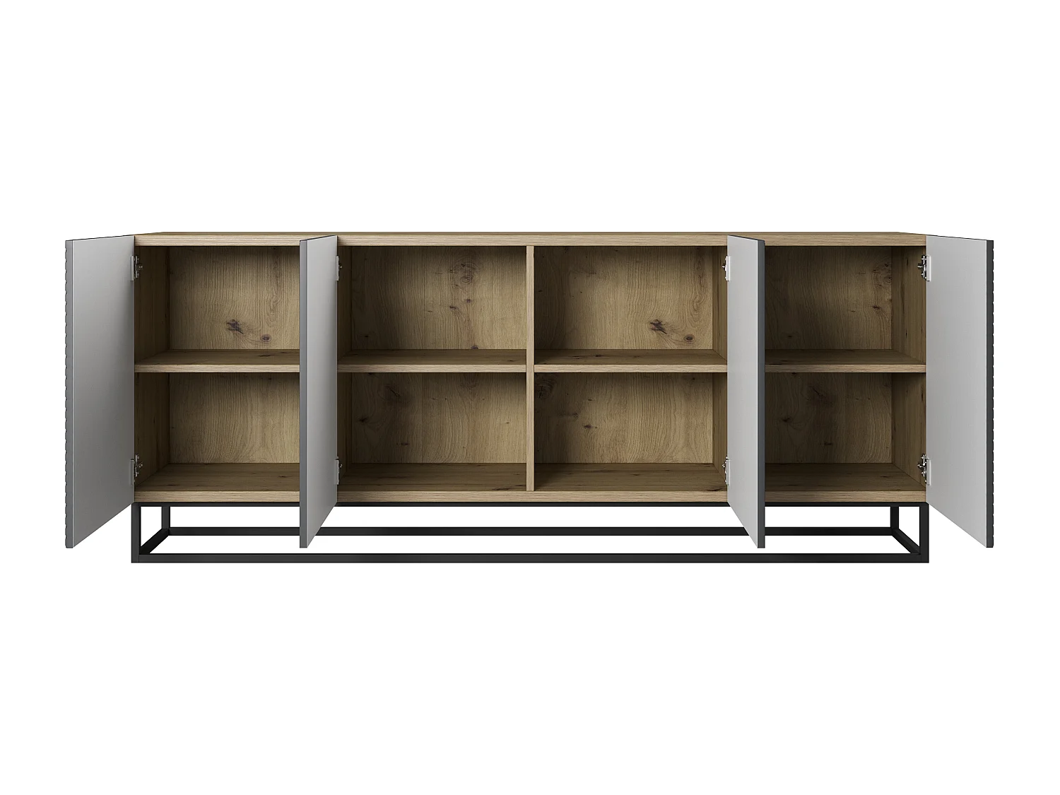 Buffet 4 deuren in houtlamellen met metalen pied 200x43 cm