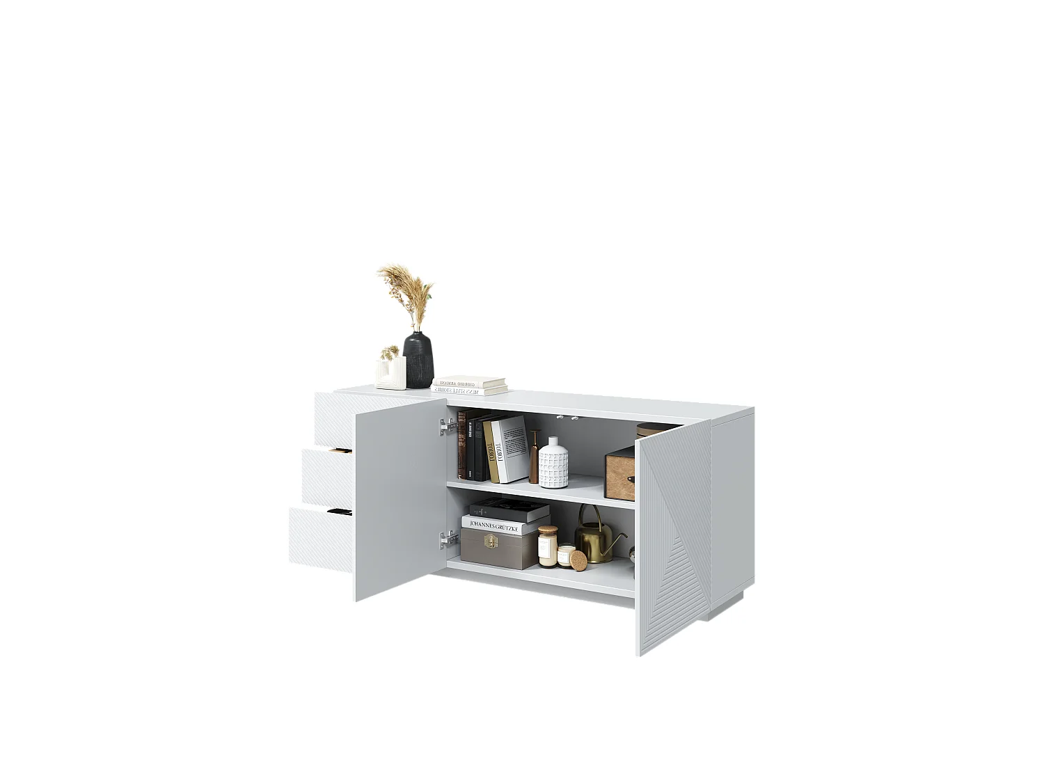 Aparador 2 portas com 3 gavetas branco em madeira laminada 167x43 cm