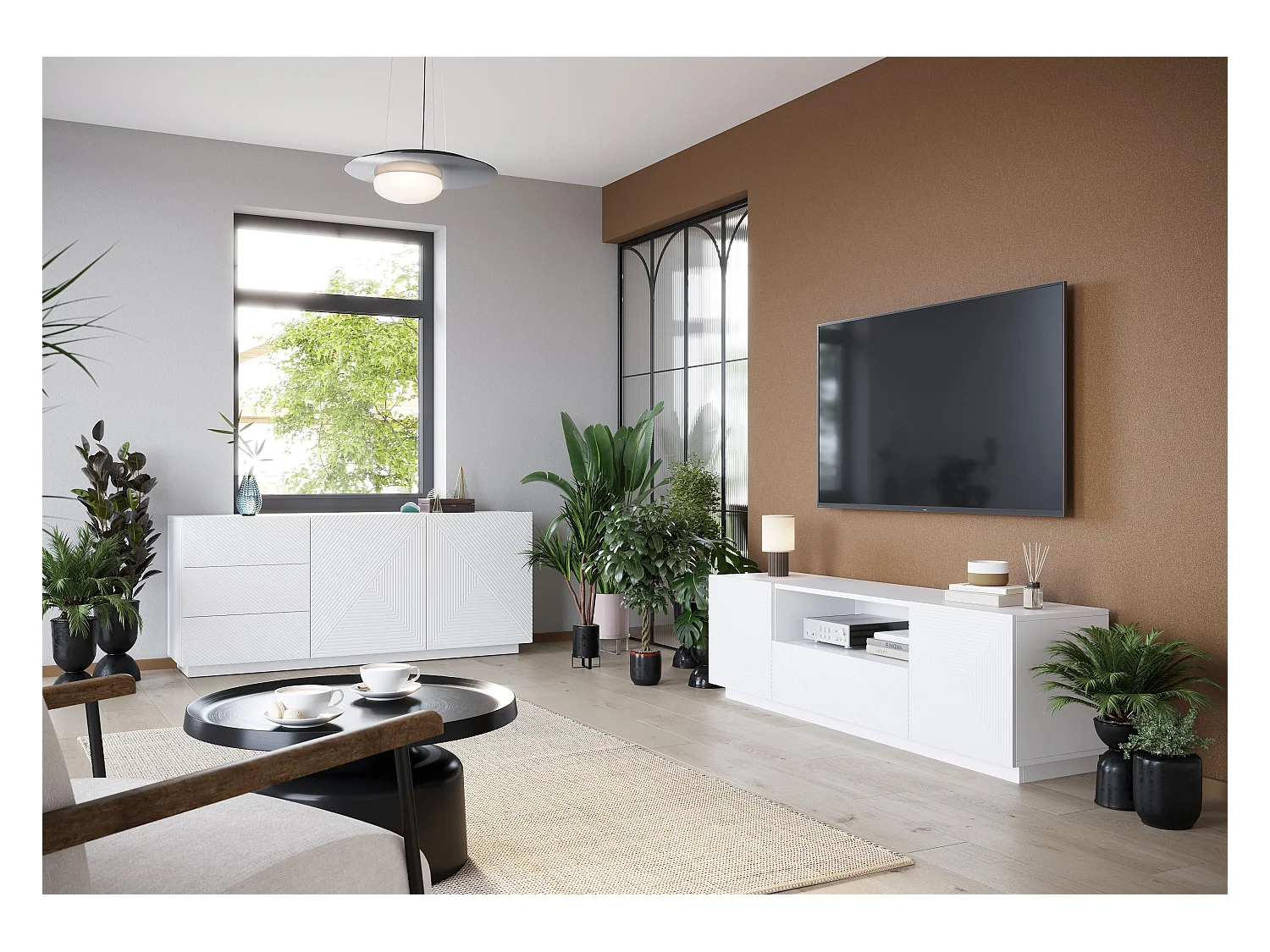 Aparador 2 portas com 3 gavetas branco em madeira laminada 167x43 cm