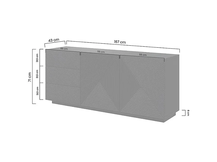 Aparador 2 portas com 3 gavetas branco em madeira laminada 167x43 cm