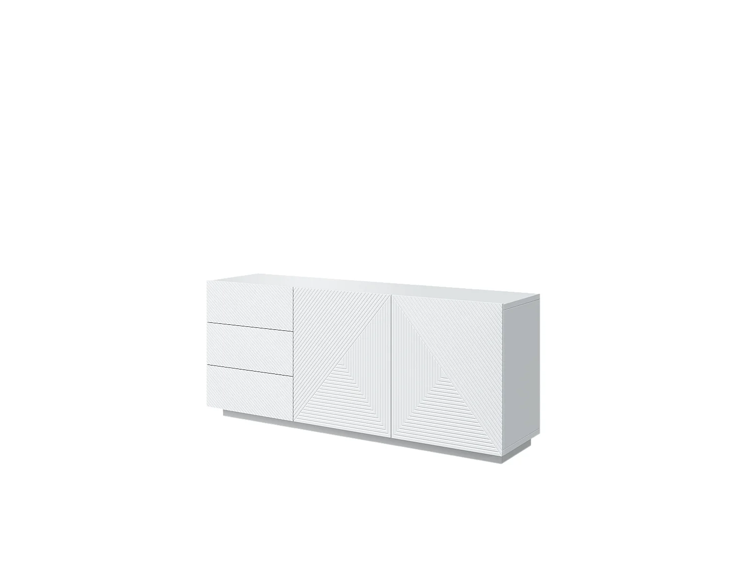 Wit buffet 2 deuren 3 laden in gelaagd hout 167x43 cm