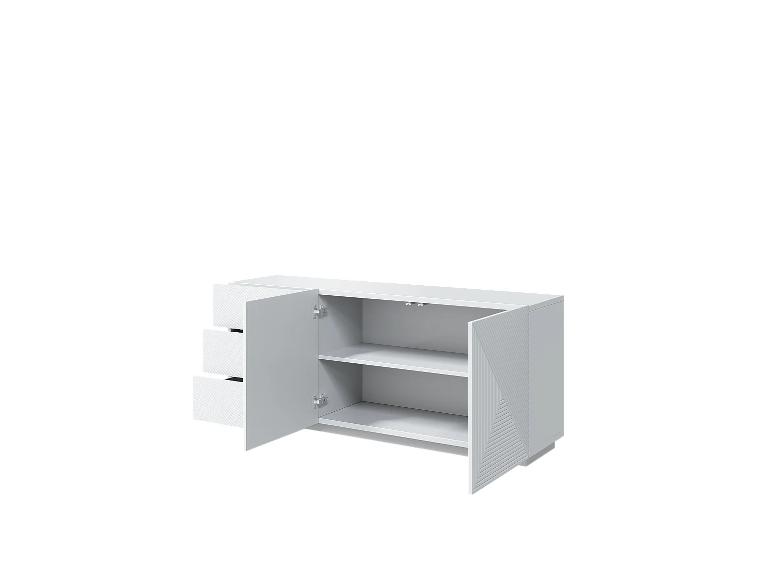 Wit buffet 2 deuren 3 laden in gelaagd hout 167x43 cm