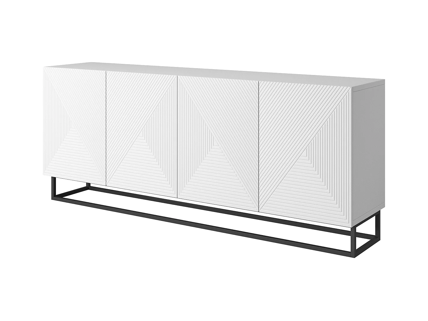 Aparador 4 portas em madeira laminada branca com pé metálico 200x43 cm