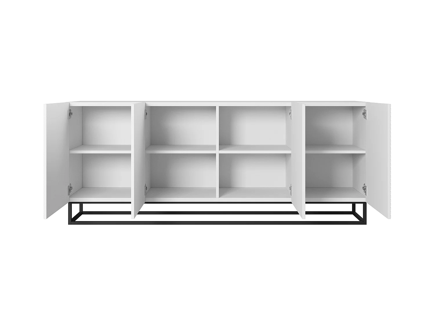 Aparador 4 portas em madeira laminada branca com pé metálico 200x43 cm