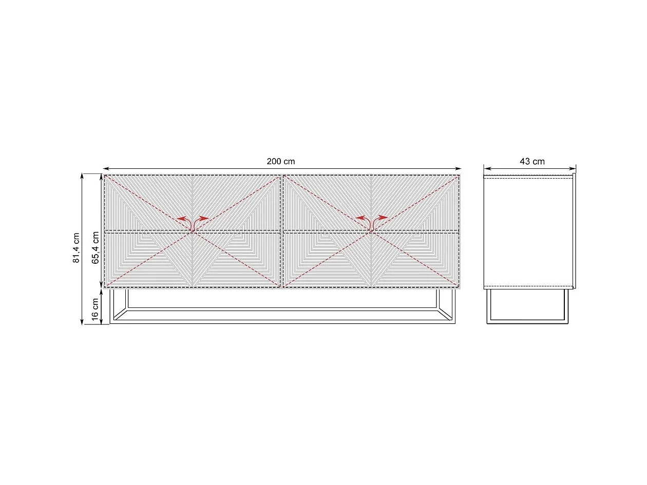 Aparador 4 portas em madeira laminada branca com pé metálico 200x43 cm