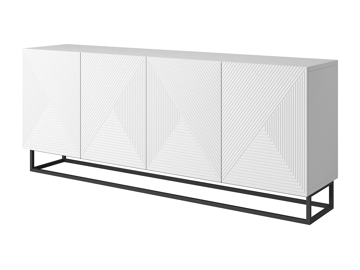 Aparador 4 portas em madeira laminada branca com pé metálico 200x43 cm