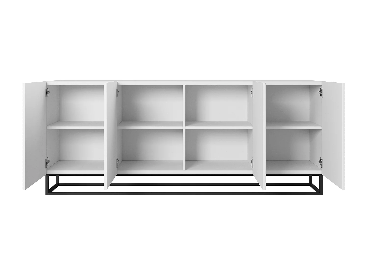 Aparador 4 portas em madeira laminada branca com pé metálico 200x43 cm