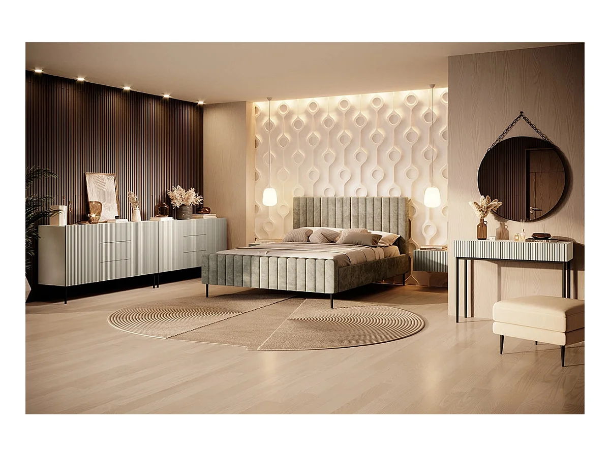 Aparador 2 puertas 3 cajones centrales cashmere con pie de metal negro 150x45 cm