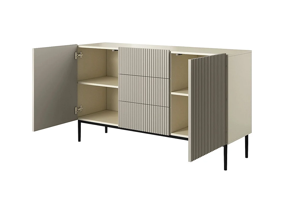 Aparador 2 puertas 3 cajones centrales cashmere con pie de metal negro 150x45 cm